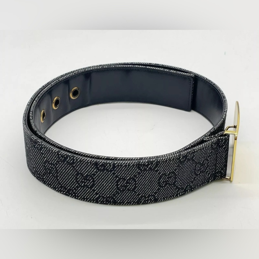 Auth GUCCI GG canvas denim 90745.1766.80.32 Belt W/Bag Gucci Black Leather Belt - Picture 7 of 13